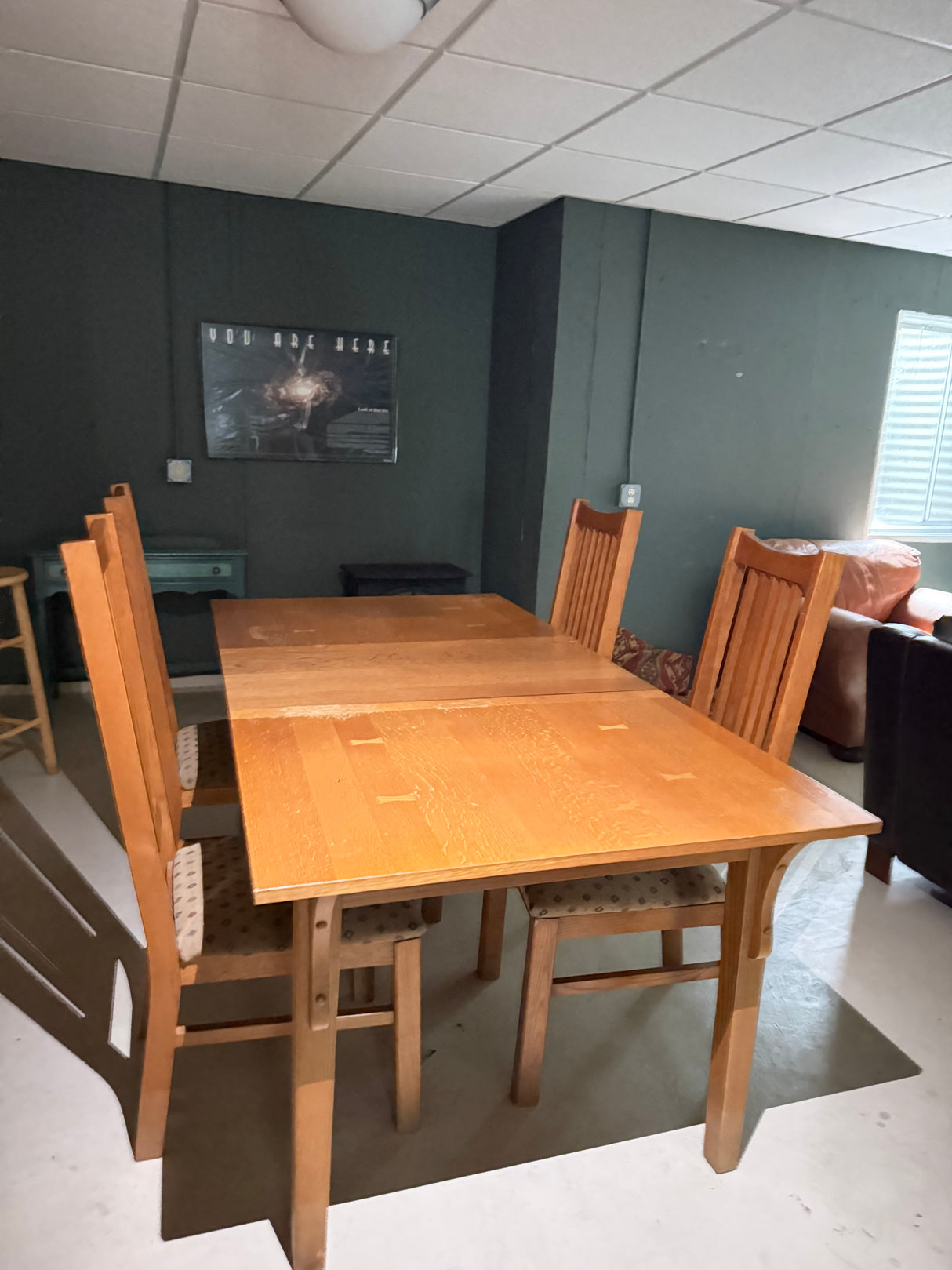 Solid Oak Mission Style Dining Table & 4 Chairs Set