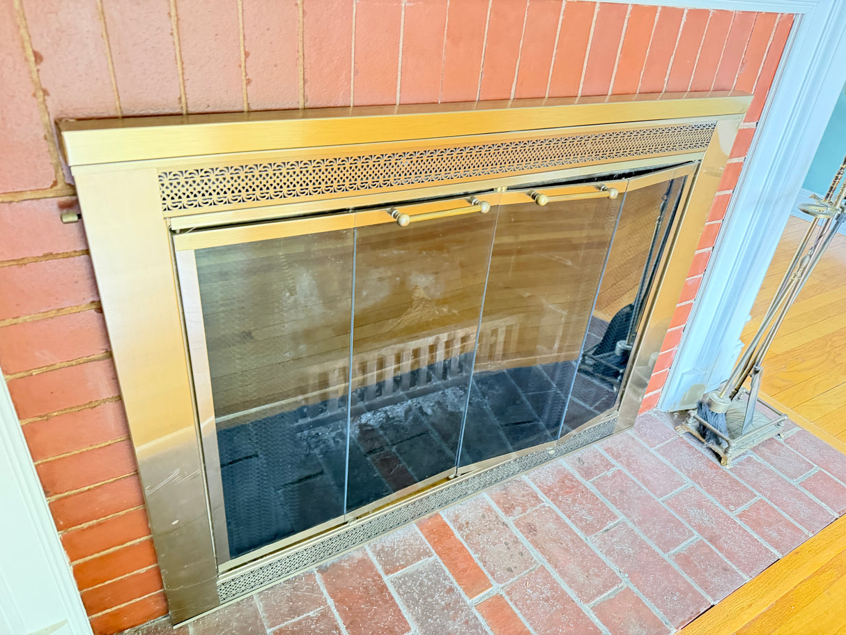 Polished Brass Bi-Fold Fireplace Glass Doors, ~39×30
