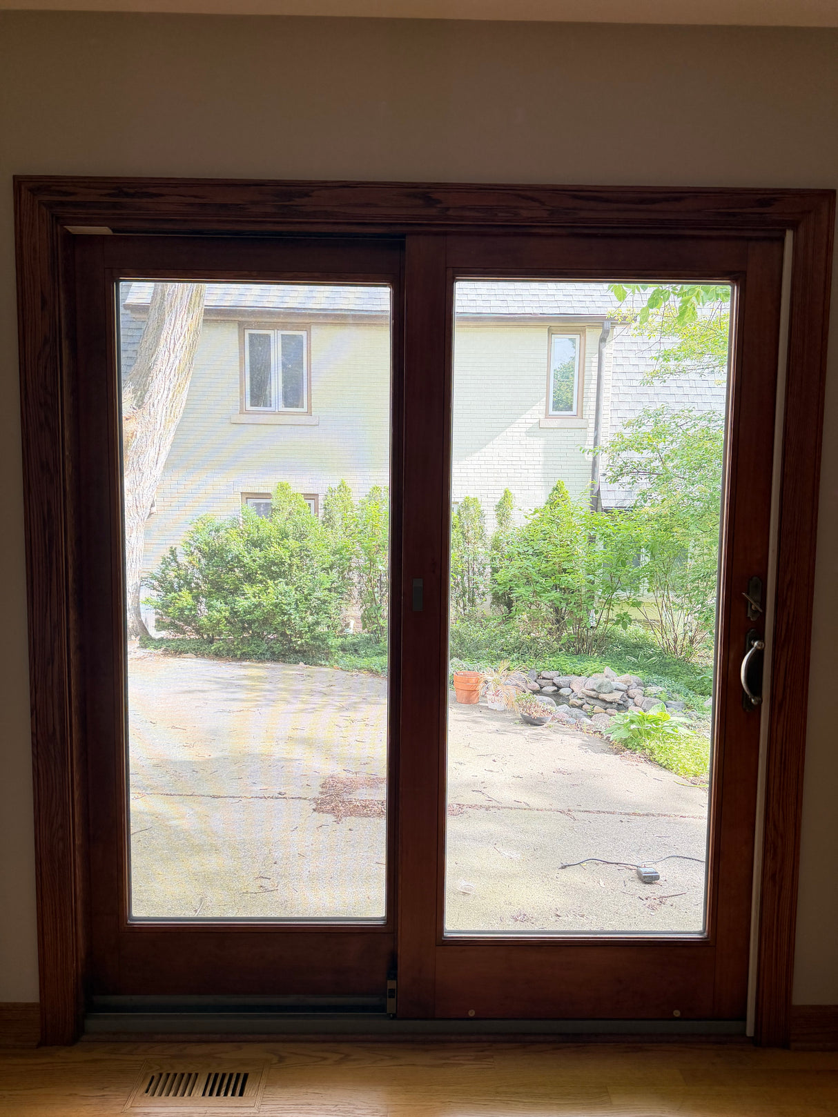 Wood-Framed Sliding Glass Patio Door, ~72×80,