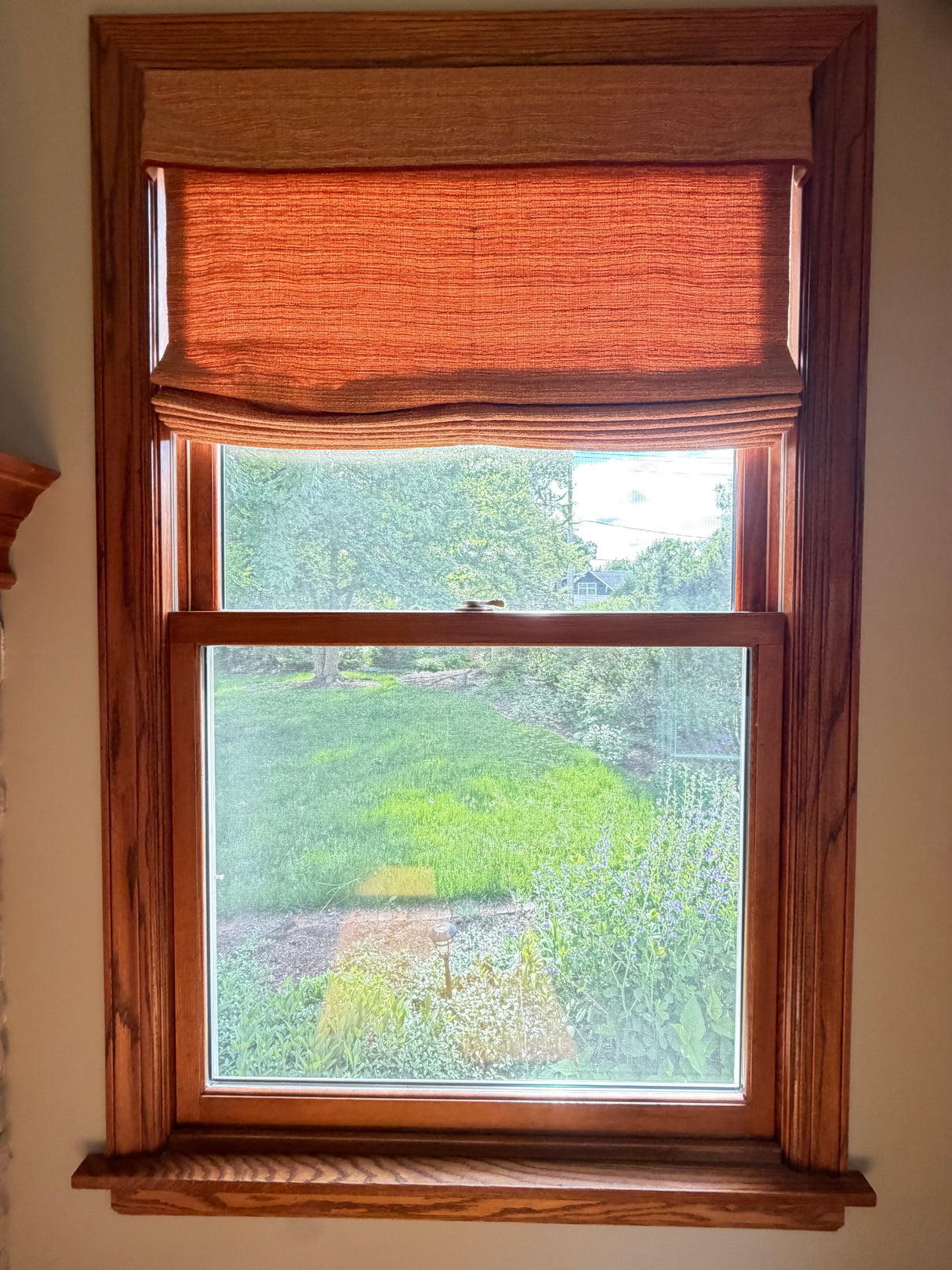 Bundle of 4 Wood Interior Windows with Custom Roman Shades