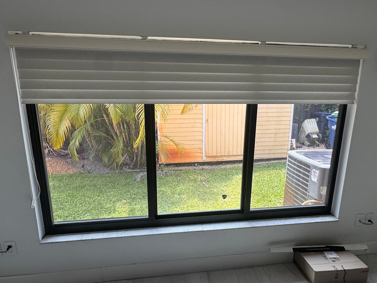 Large Black Aluminum Sliding Window with Blinds