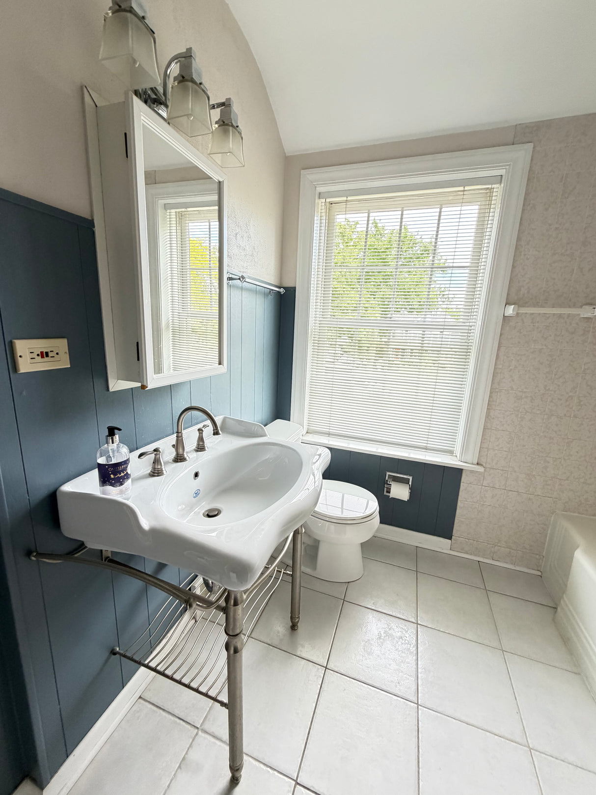 Vintage Style Pedestal Sink Bundle with Mirror & Vanity Light