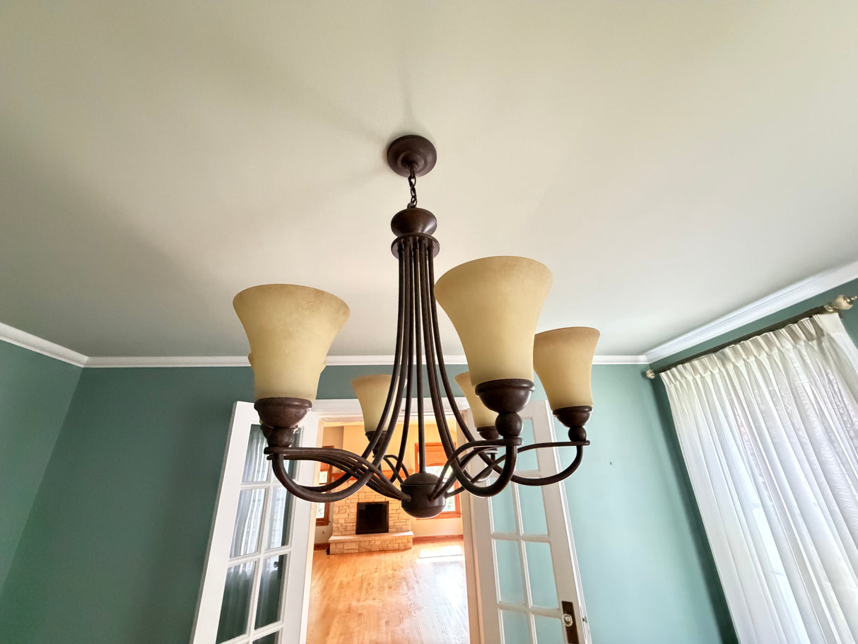 Progress Torino 5-Light Forged Bronze Tea-Stained Glass Chandelier