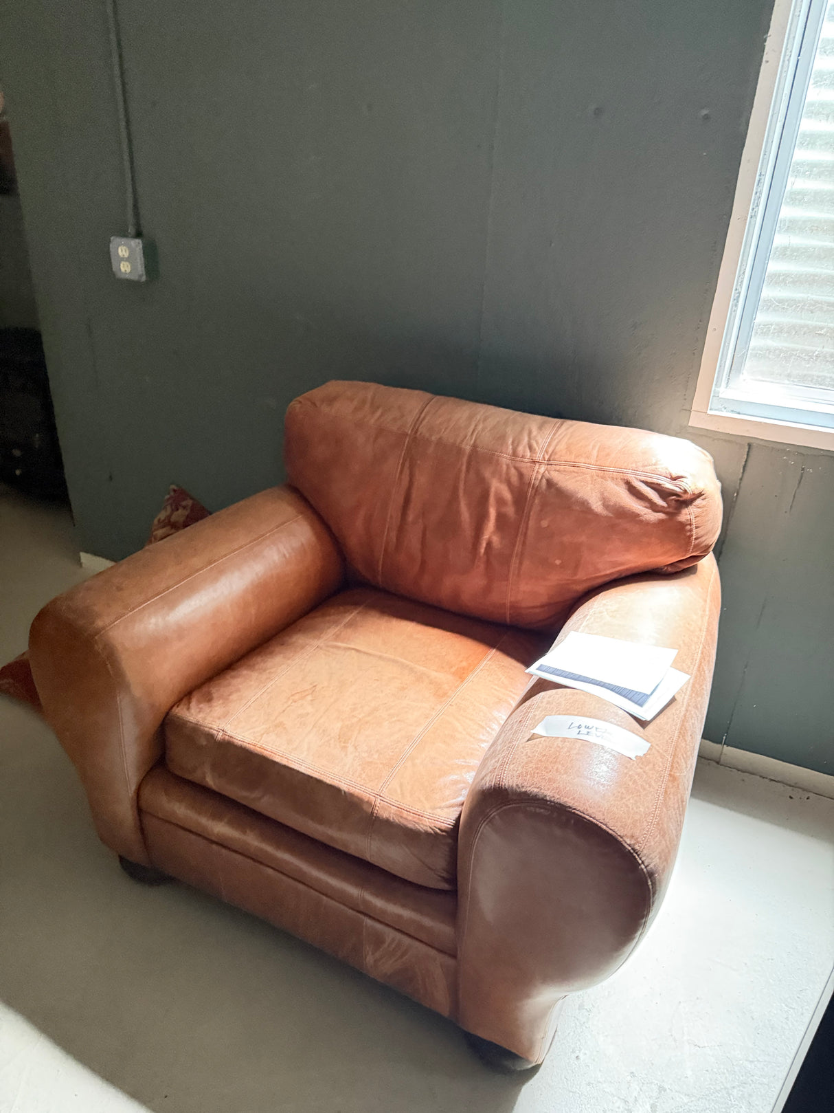 Oversized Leather Club Chair, Rolled Arms, Used Fair
