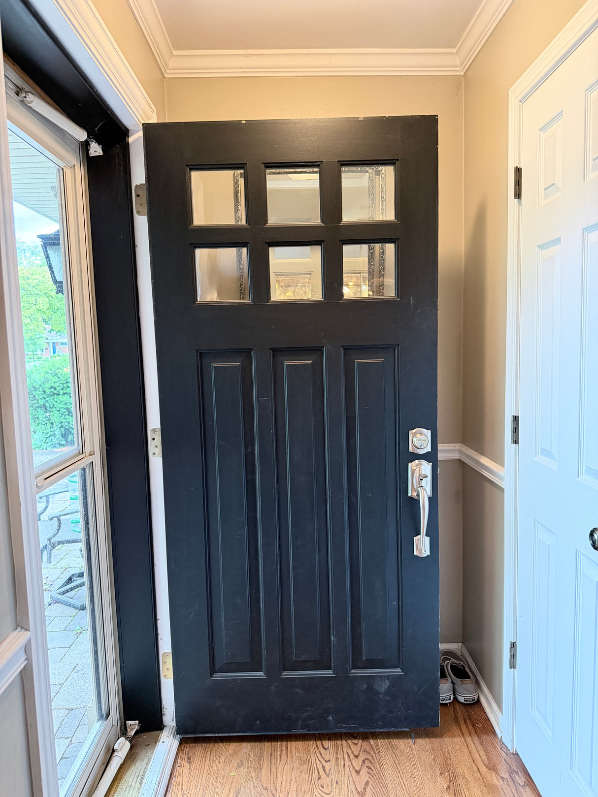 Black 9-Lite Fiberglass Entry Door with Hardware