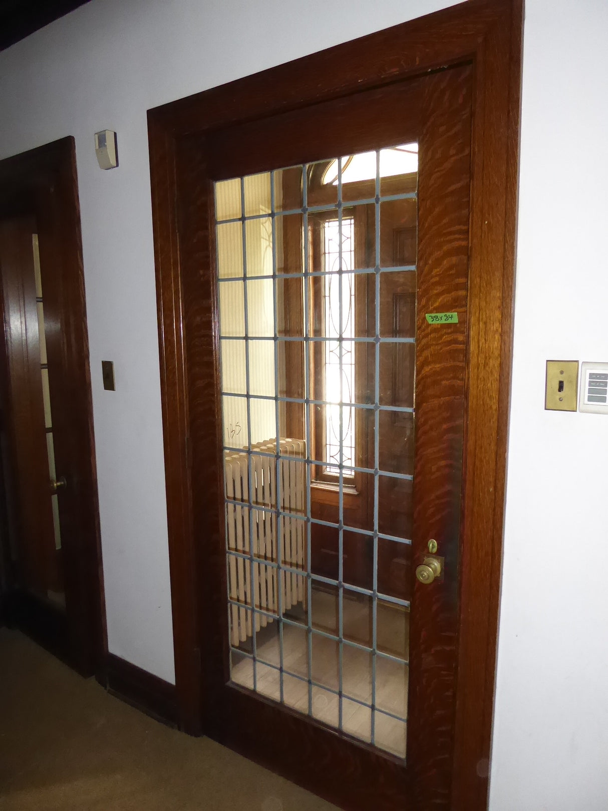 38" Tiger Oak French Door with Leaded Window Panes