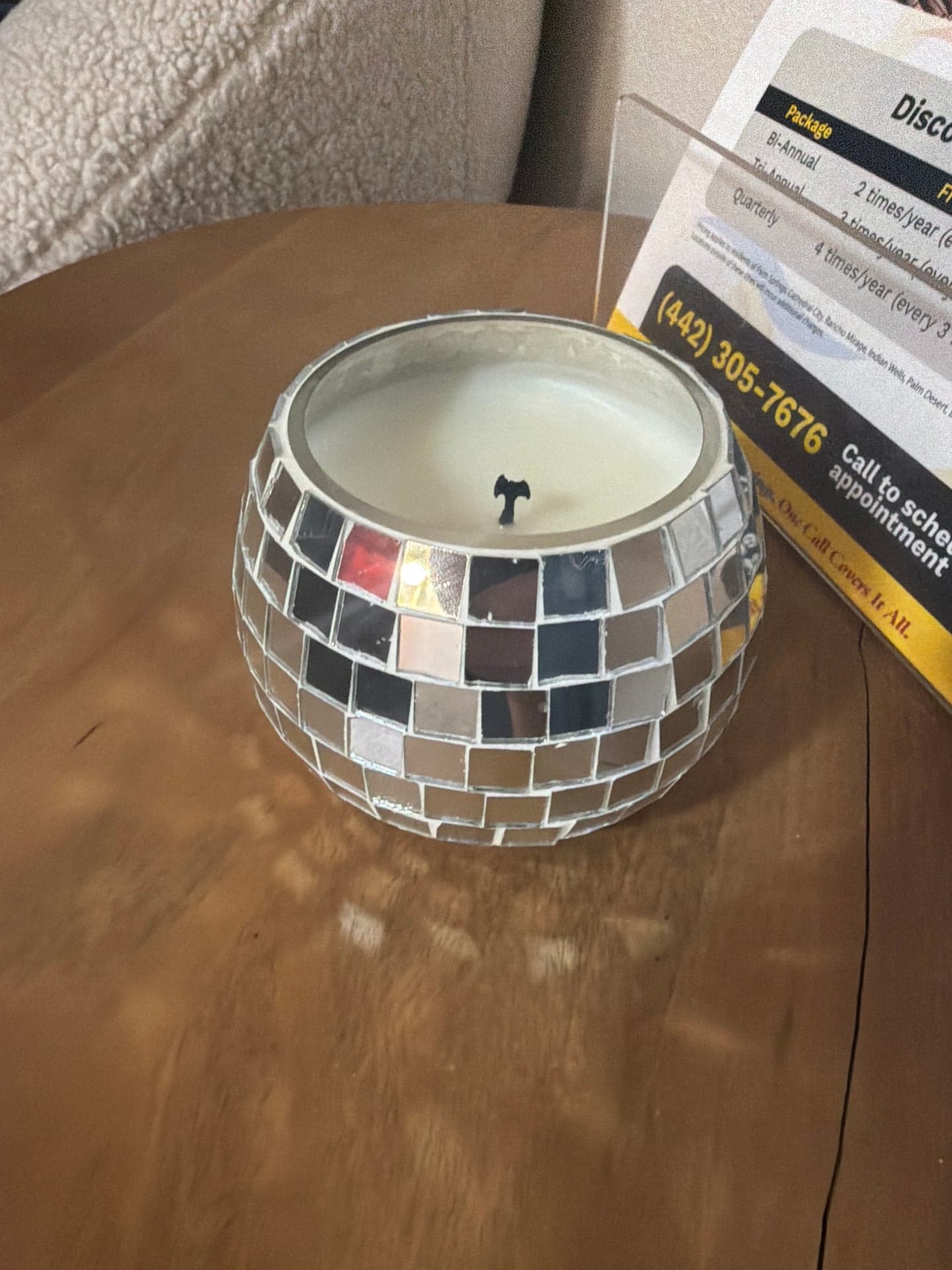 Mirrored Mosaic Disco Ball Candle Holder, Used Good