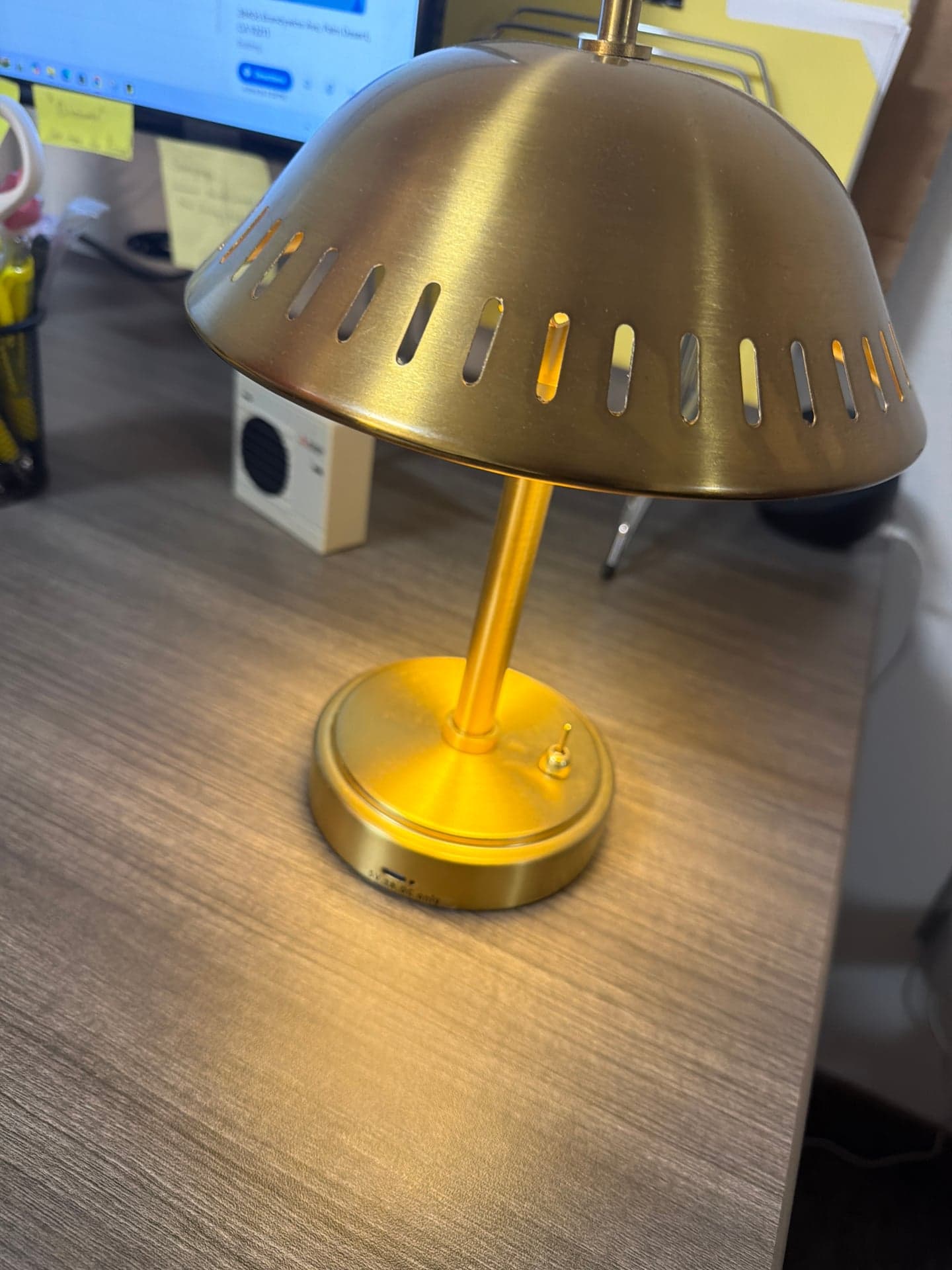 Brass Dome Mushroom Cordless Rechargeable LED Table Lamp, Good Condition