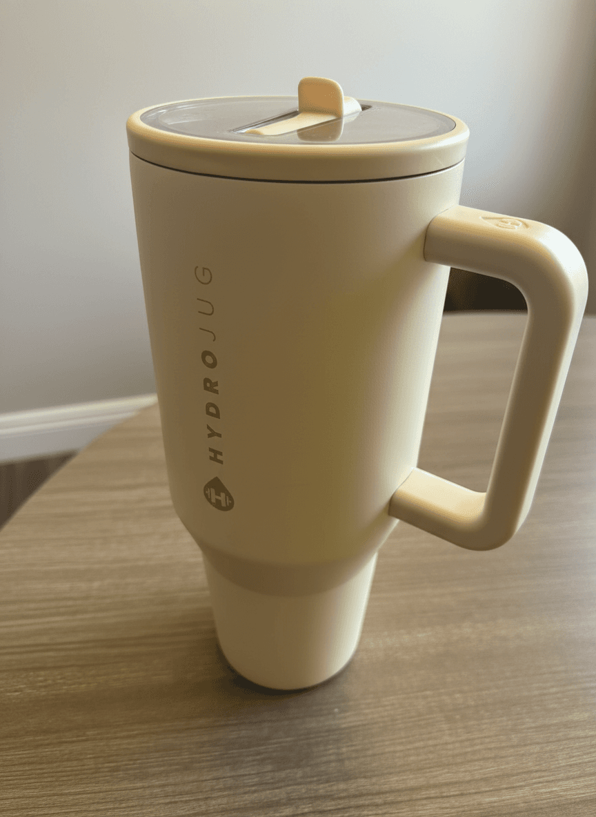 HydroJug Traveler 40oz Cream Insulated Tumbler with Handle, Used Good