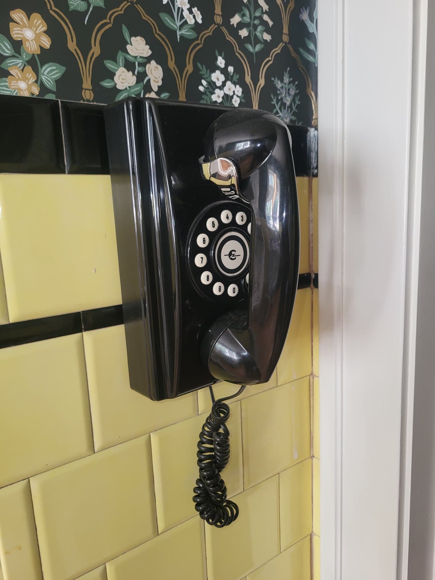 Retro Black Push-Button Wall Phone, Untested, Decor Piece
