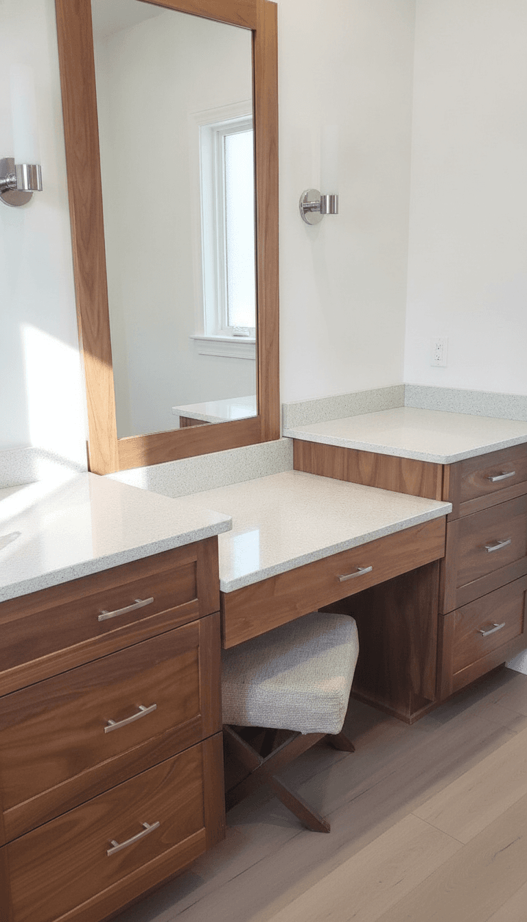 Walnut custom 3' makeup table, chair & mirror