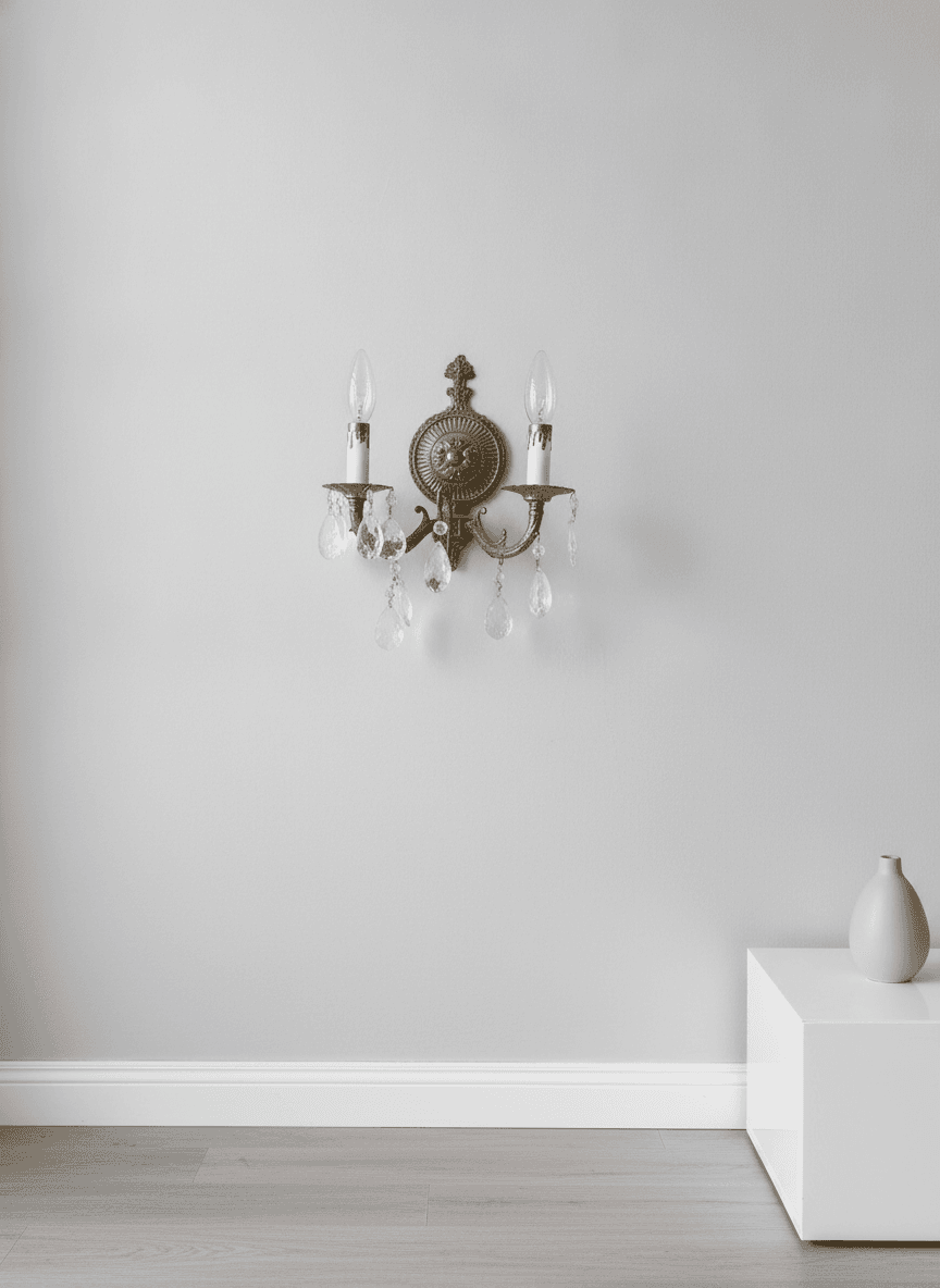 Vintage Brass 2-Arm Wall Sconce with Acrylic Crystals, Working - Set of 3+