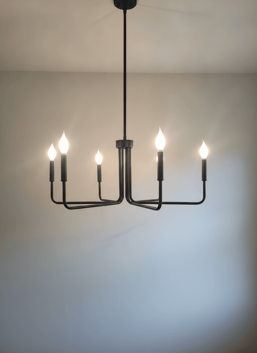 6-Light Linear Candle Chandelier, 30" Wide, Matte Black - Excellent