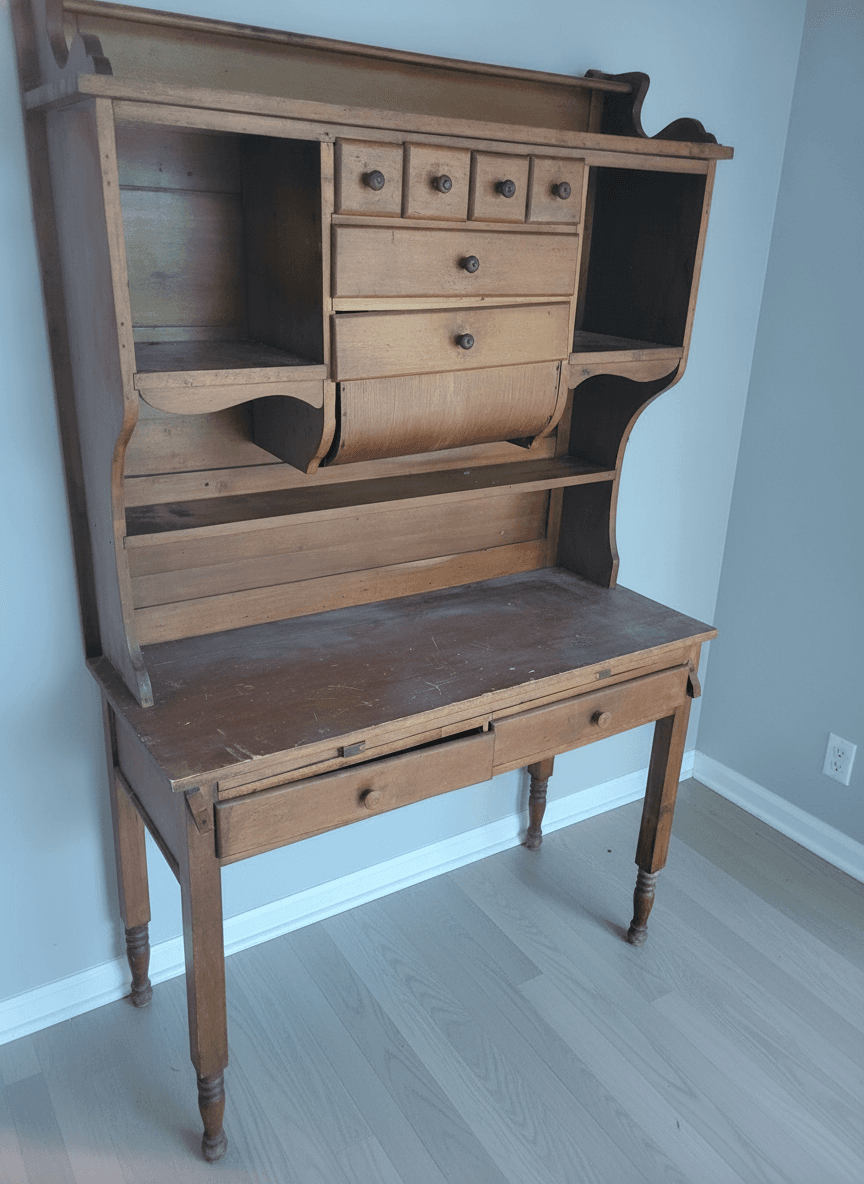 Antique Primitive Farmhouse Kitchen Desk / Cupboard / Hutch, Early 1900s
