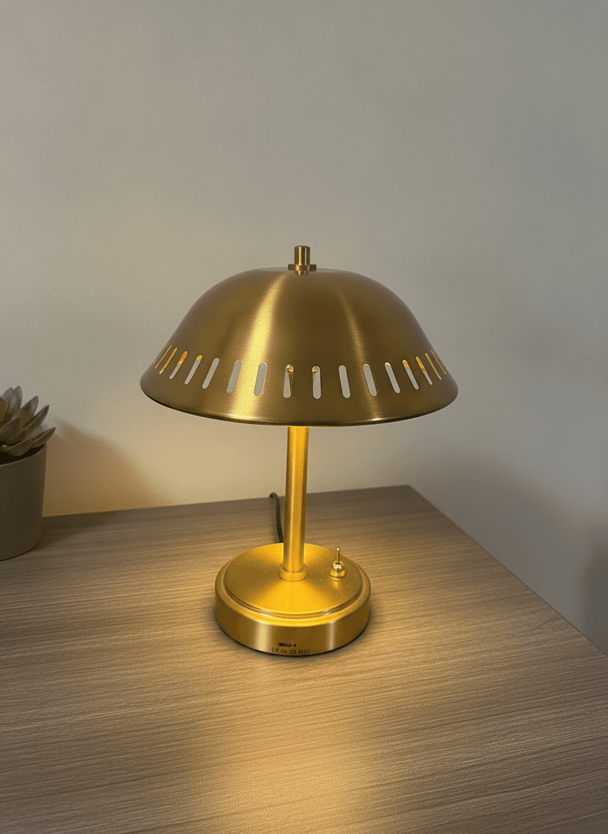 Brass Dome Mushroom Cordless Rechargeable LED Table Lamp, Good Condition