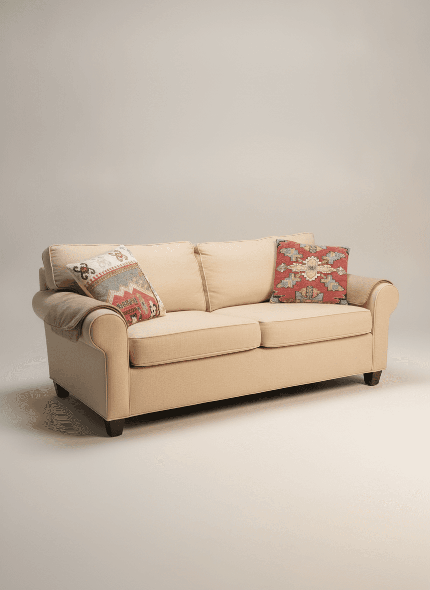 Cream couch 65" & pillows