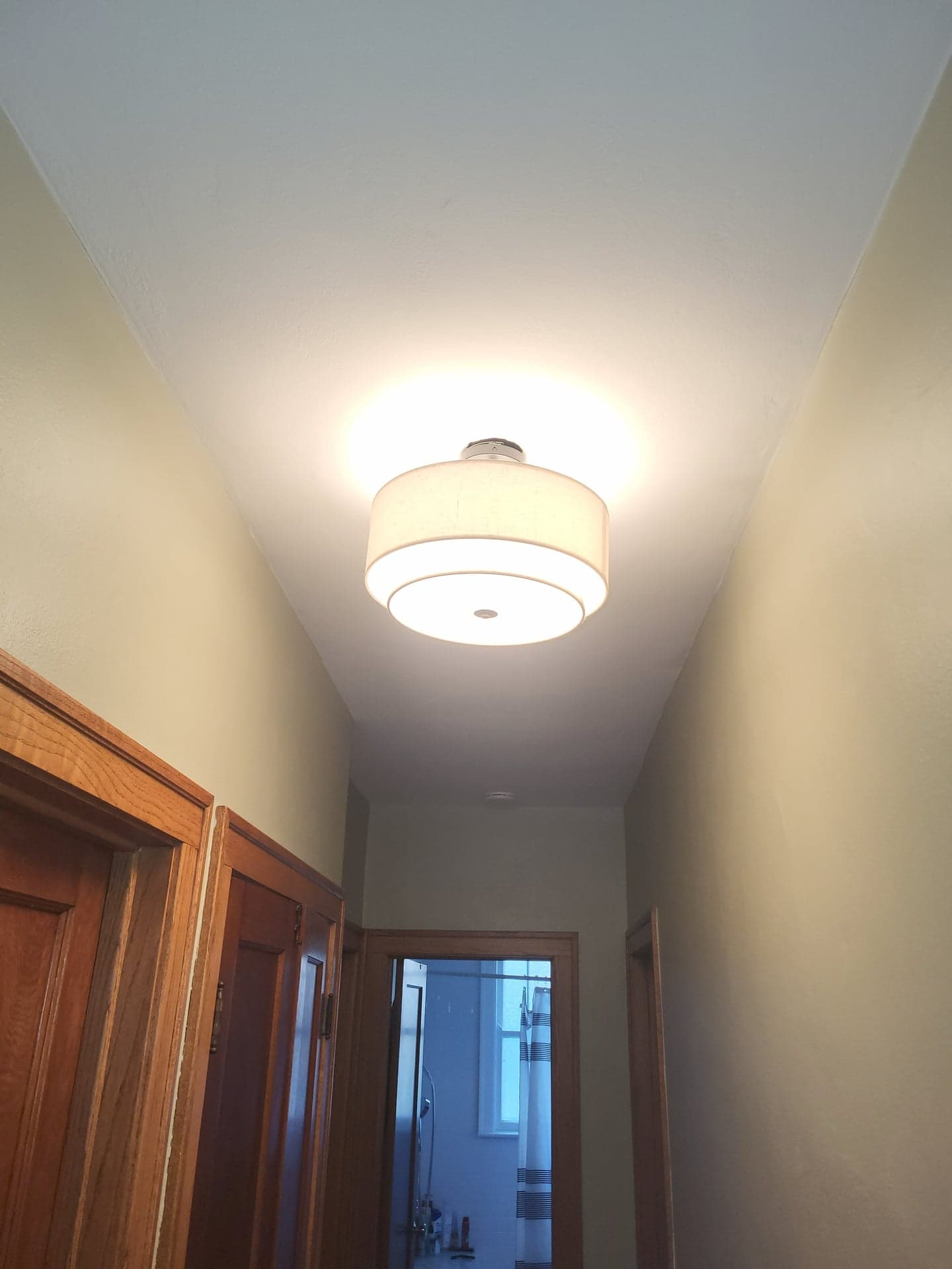 Brushed Nickel Double Drum Semi-Flush Ceiling Light, Linen Shade, Good