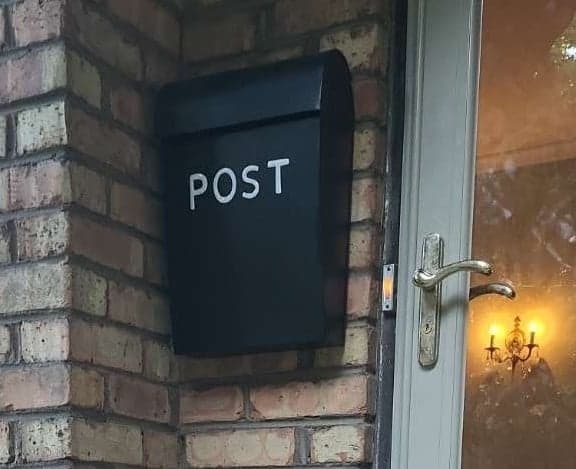POST Wall-Mount Black Metal Mailbox, Used Good