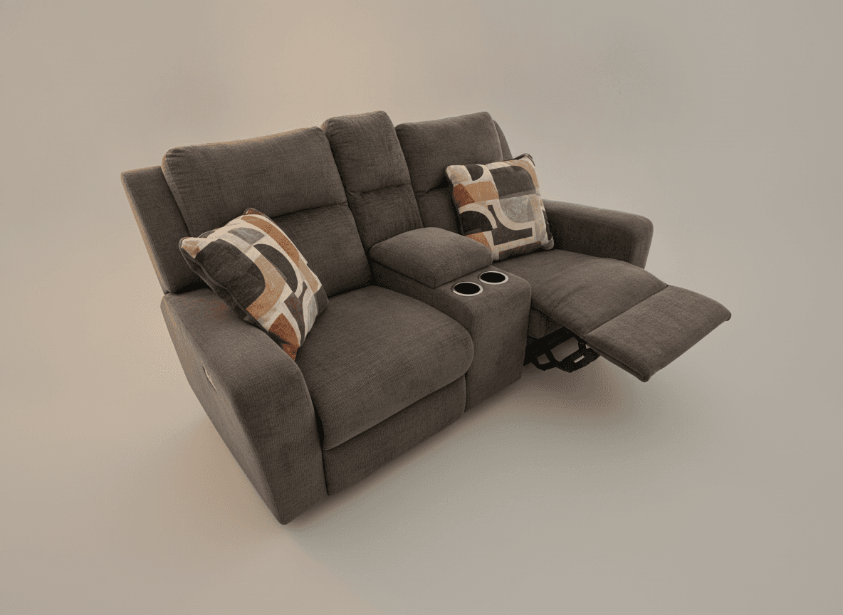 Ashley Gray Chenille Reclining Loveseat w/ Console + Cupholders - Set of 2