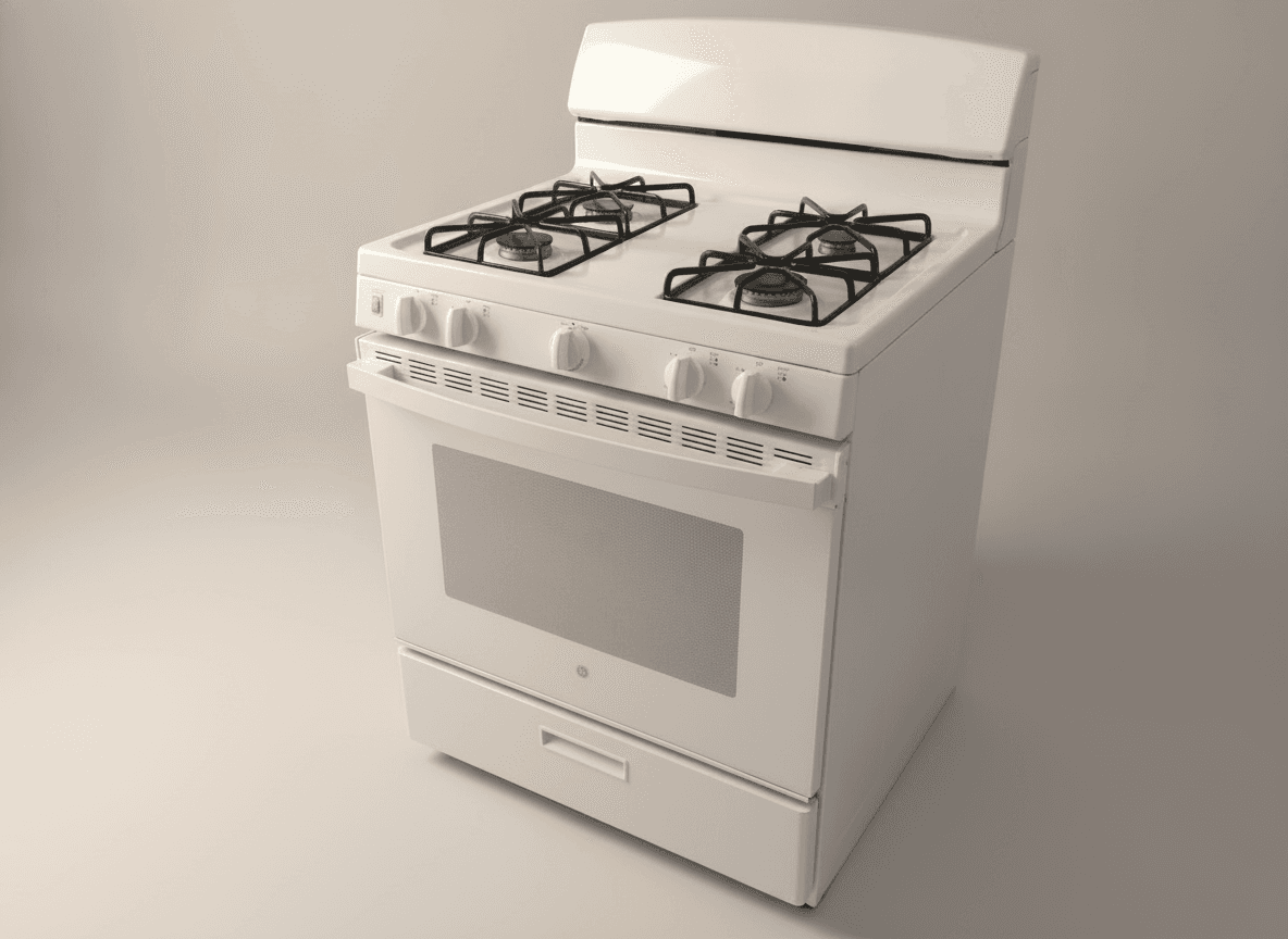 GE 30" Freestanding 4-Burner Gas Range, White, Working
