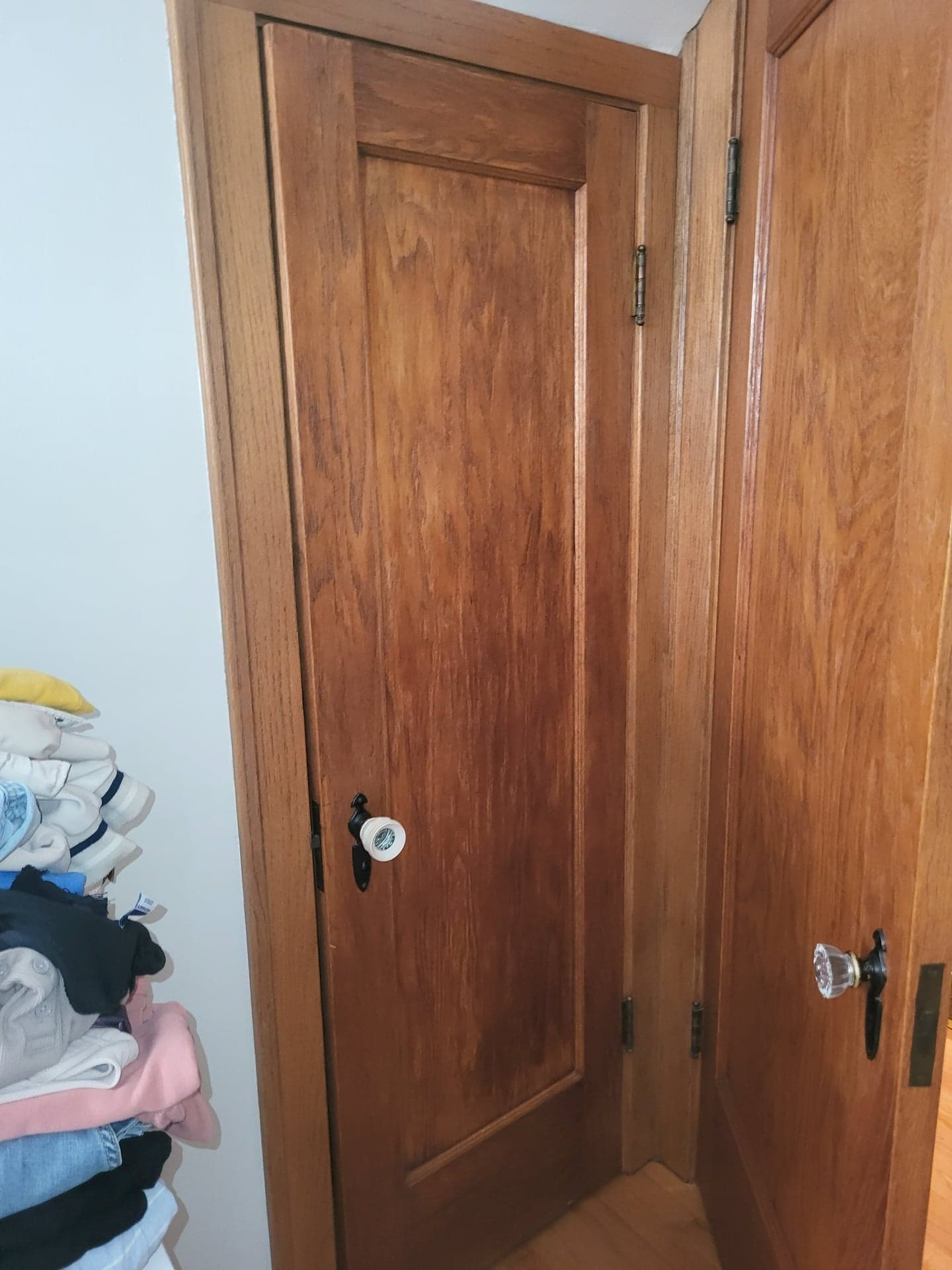 Vintage Solid Oak Interior Closet Door, 24 x 80 in, Glass Knob Hardware