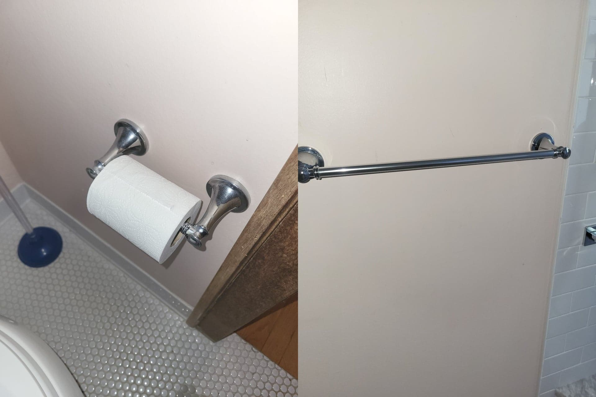 Kohler Chrome Bathroom Hardware Set, 24" Towel Bar + Toilet Paper Holder, Traditional Style