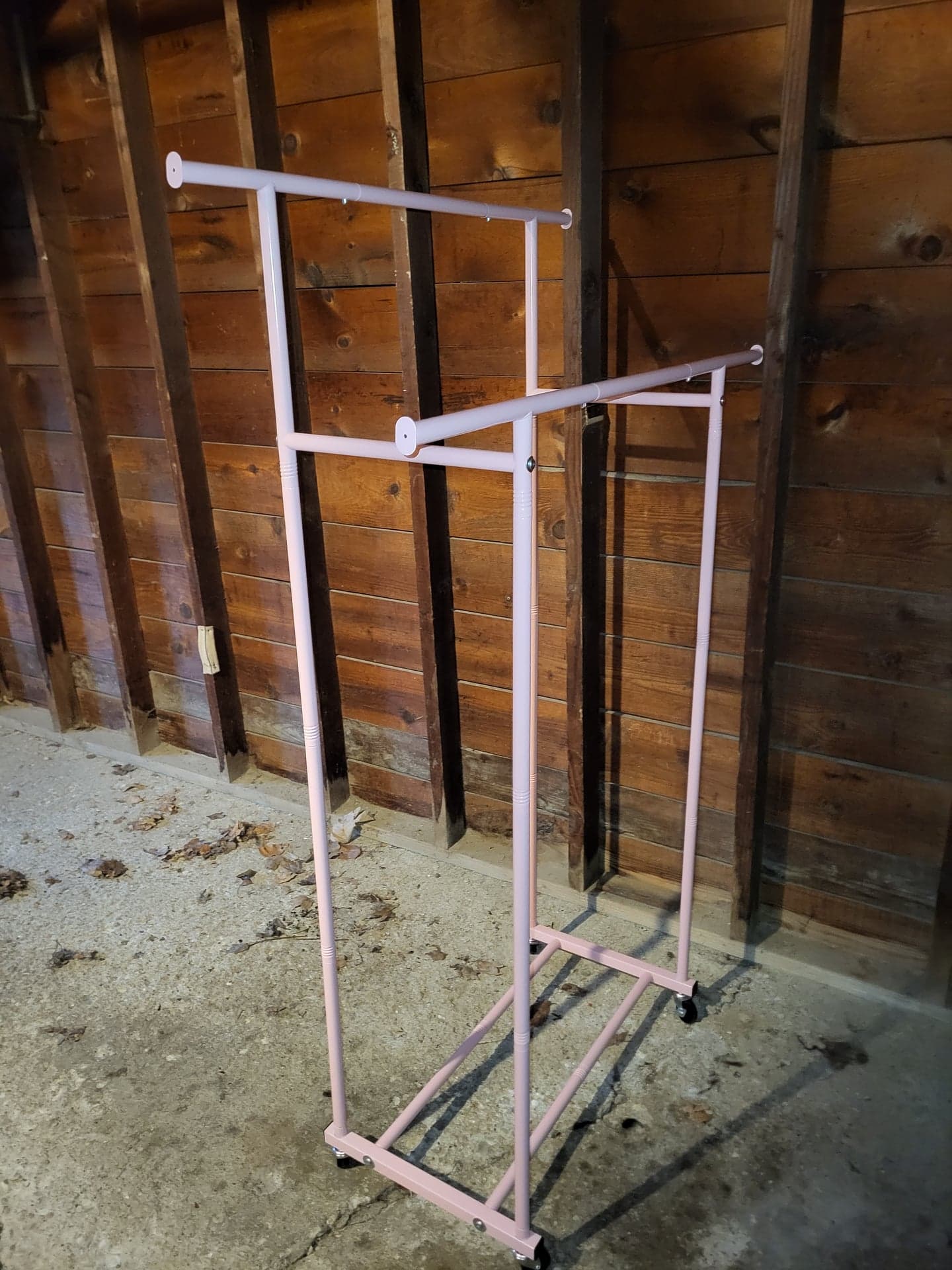 Pink Double-Rod Rolling Garment Clothes Rack, Good Condition