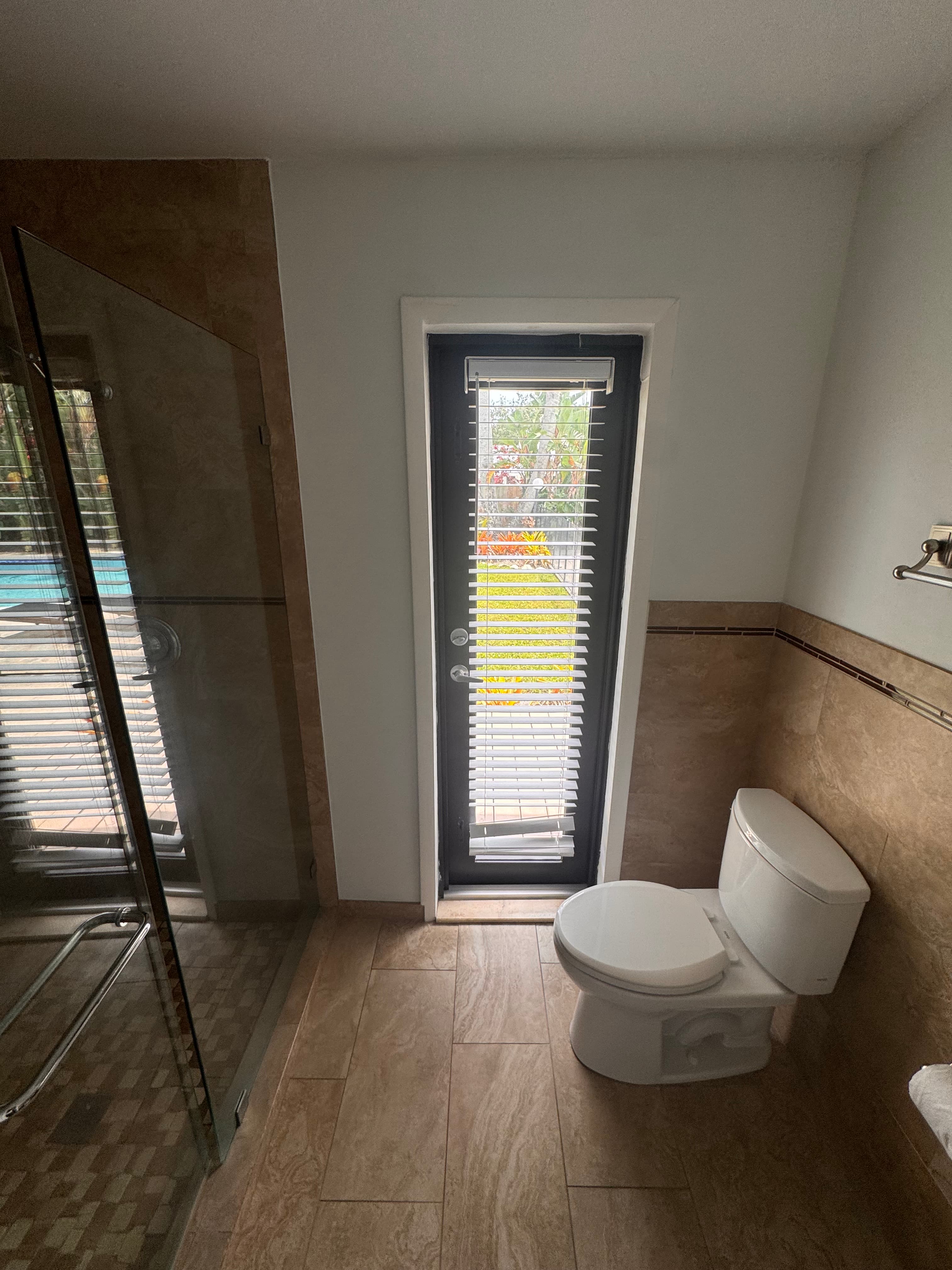 Modern Impact Glass Exterior Door with Built-In Blinds