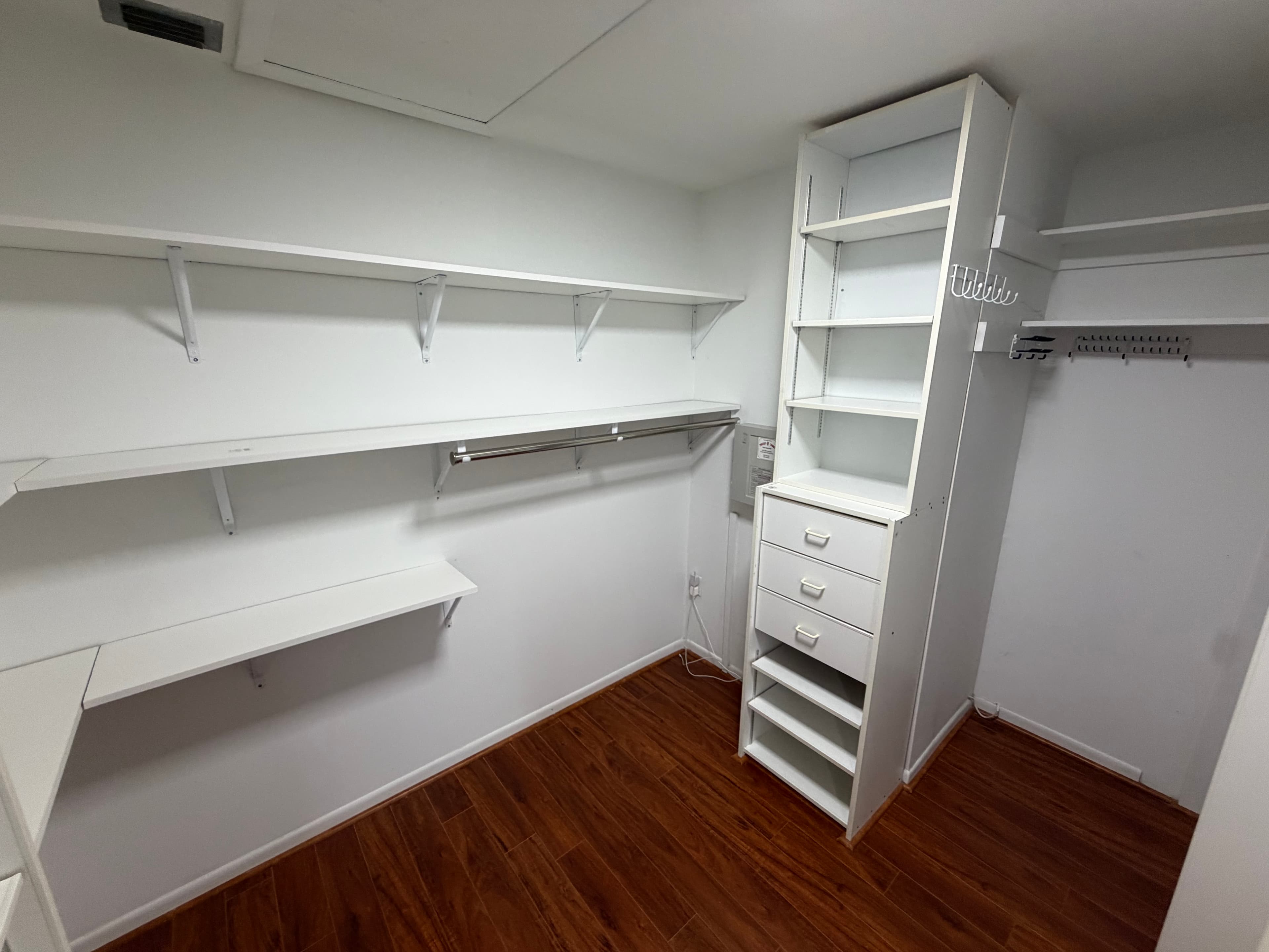 Custom Walk-In Closet System with Shelving & Drawers