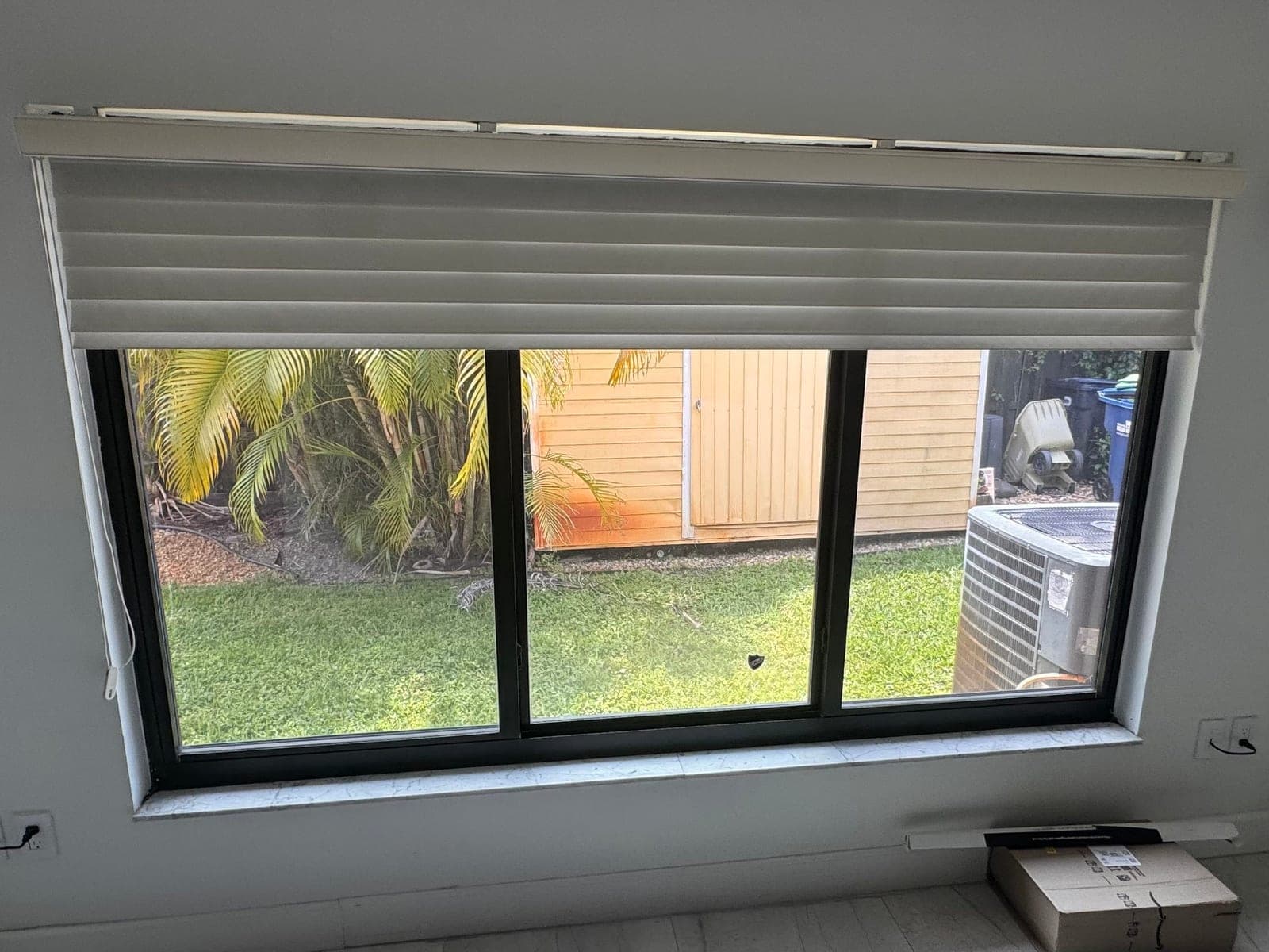 Large Black Aluminum Sliding Window with Blinds