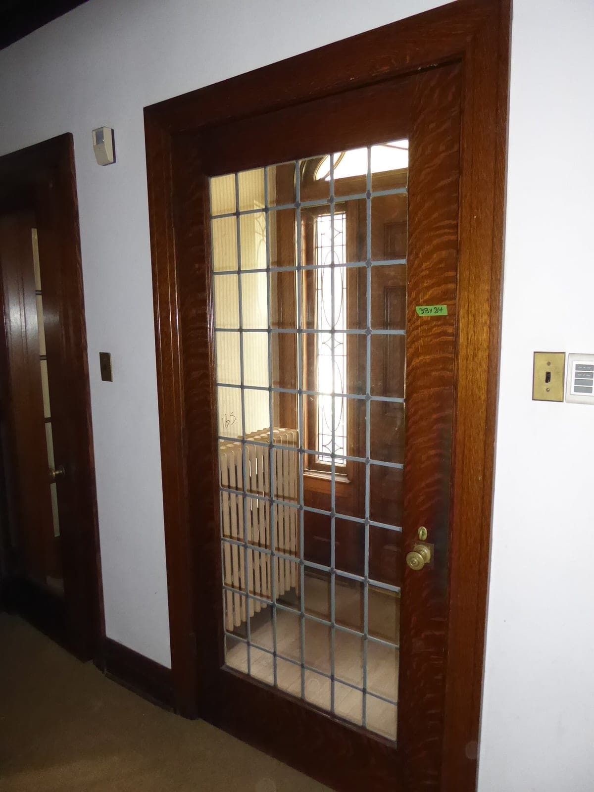 38" Tiger Oak French Door with Leaded Window Panes