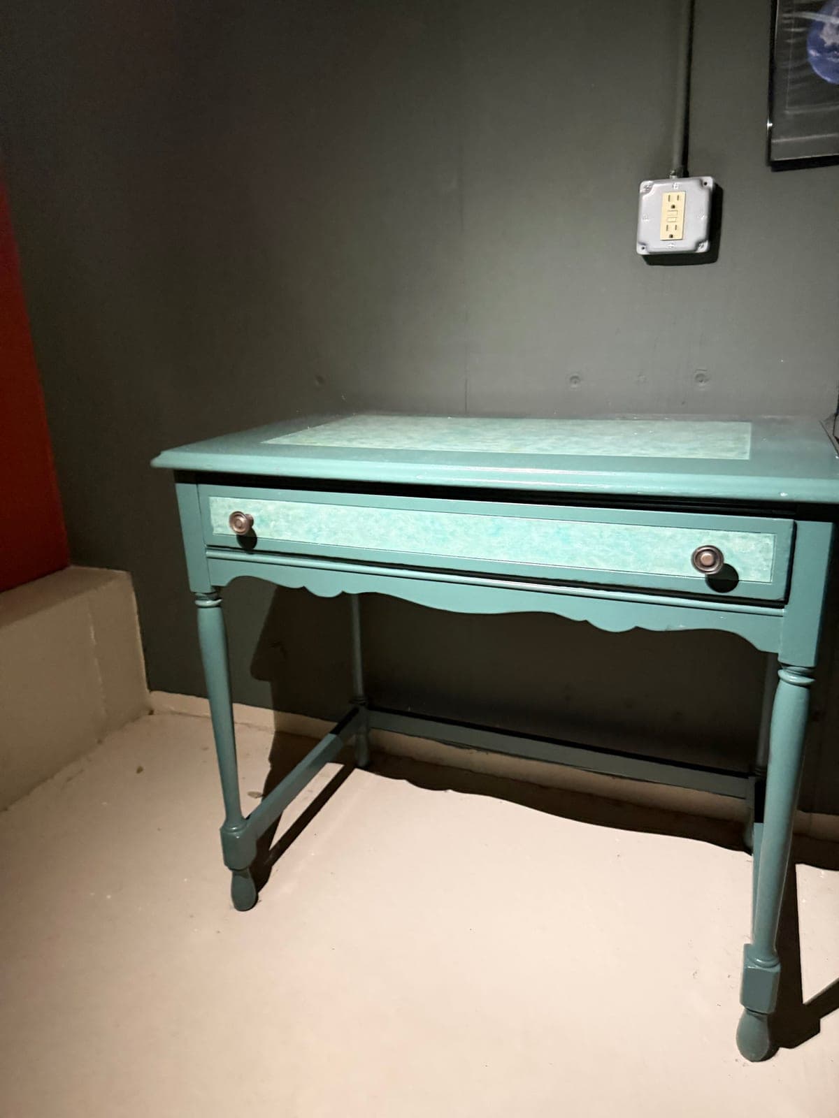 Vintage Painted Writing Desk, Turquoise, Single Drawer