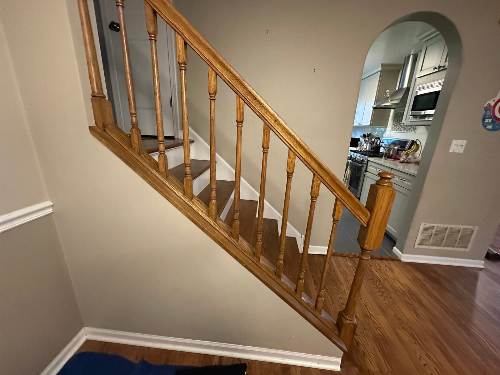 Solid Oak Stair Railing System with Balusters & Newel Post