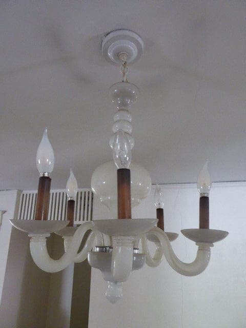 Vintage White Milk Glass Chandelier, 6 Bulbs
