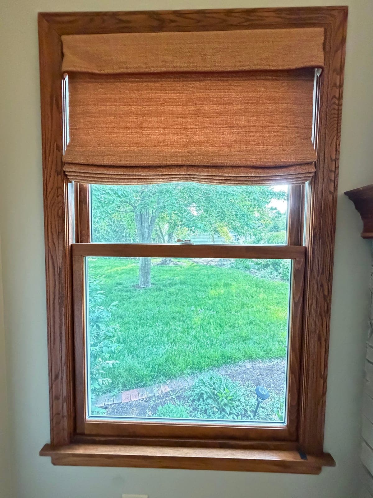 Bundle of 4 Wood Interior Windows with Custom Roman Shades