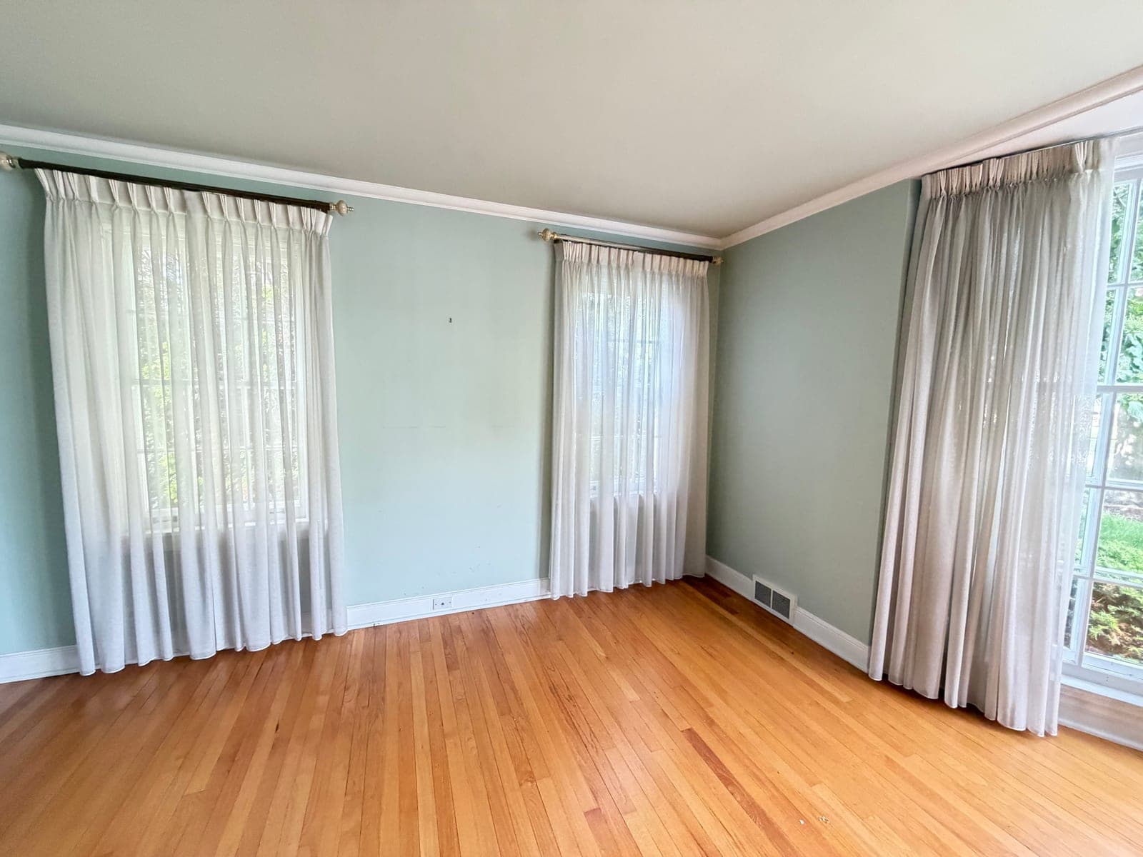 Pinch-Pleat Sheer Drapery Set, 2 Panels w/ Wood Rod & Brass/Marble