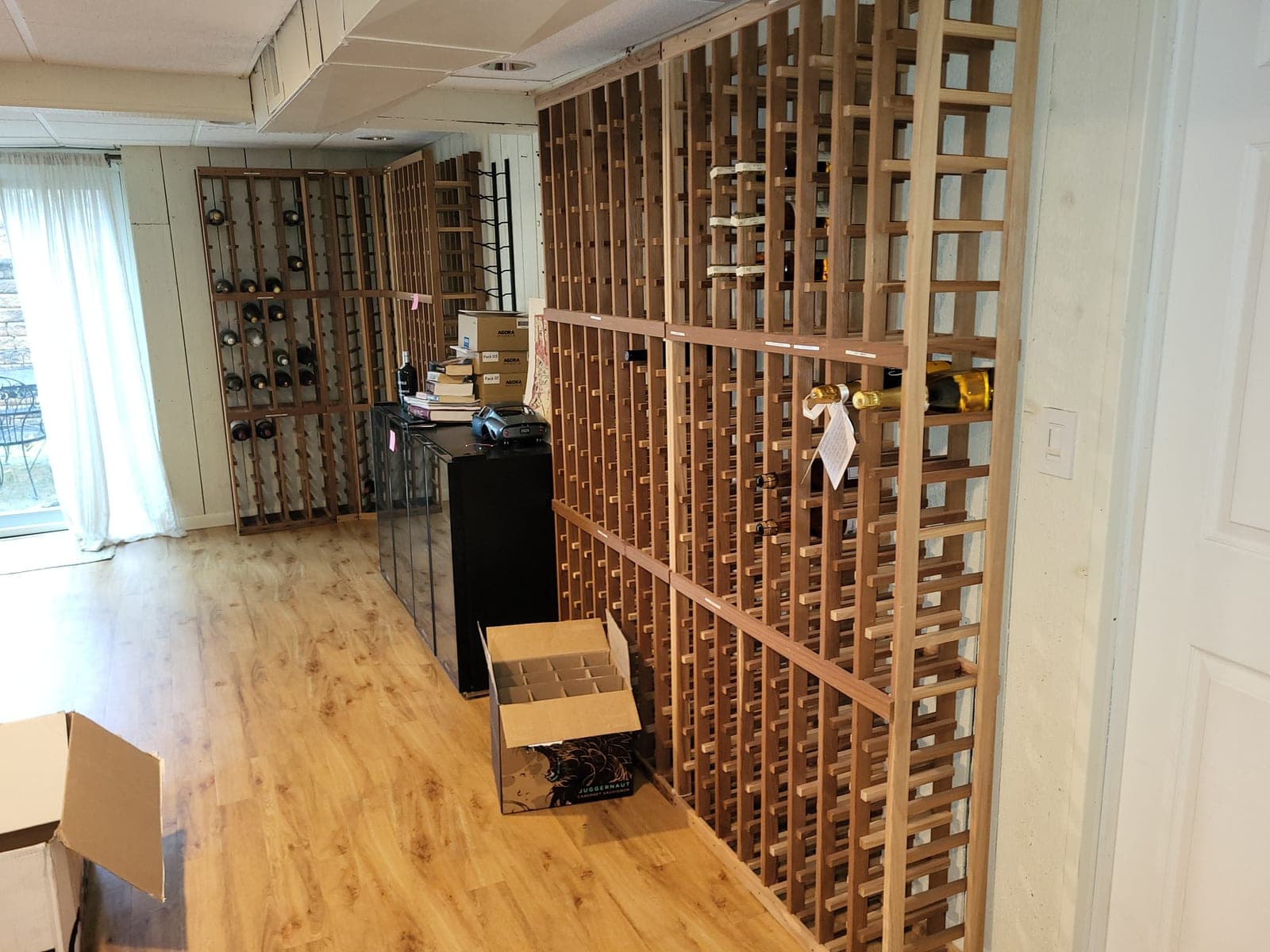 Wine bottle storage racks for ~1,000 bottles
