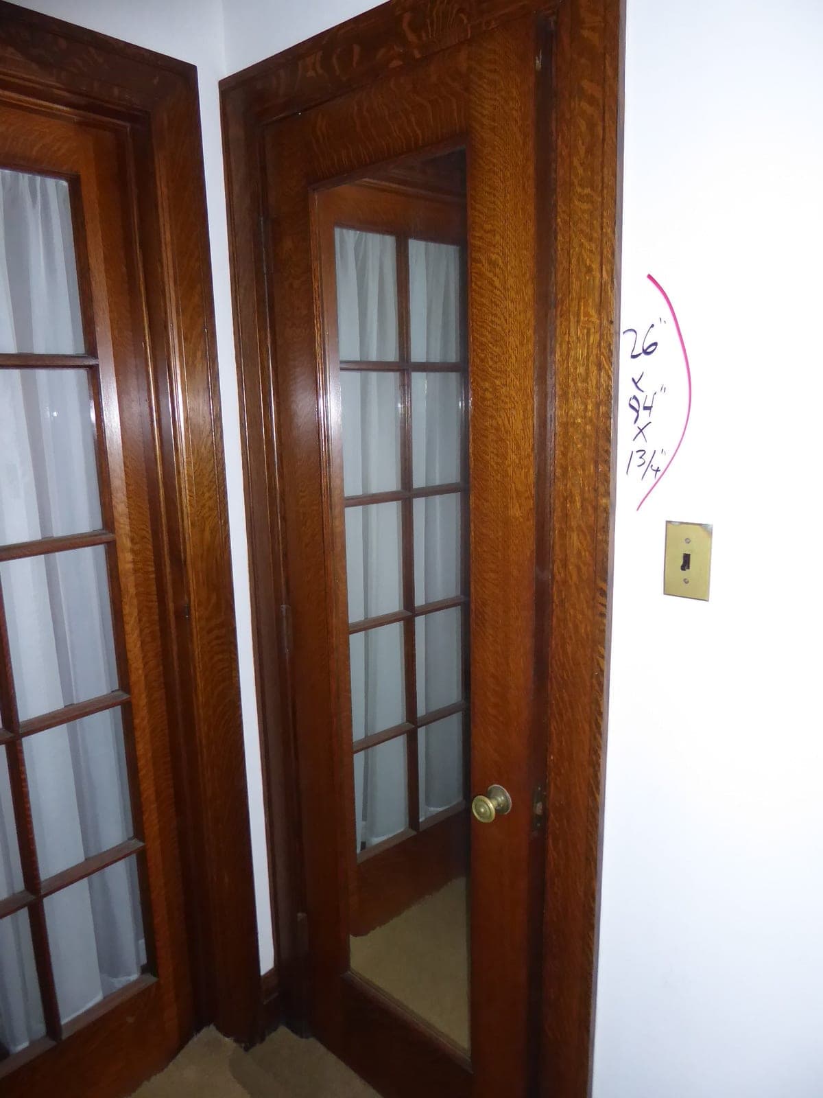 Vintage 26" Miracle Door Tiger Oak Closet Door with Mirror