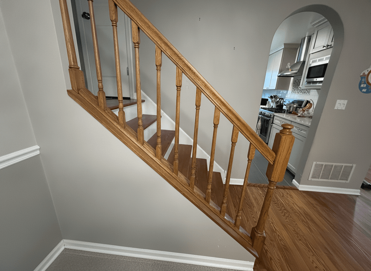 Solid Oak Stair Railing System with Balusters & Newel Post