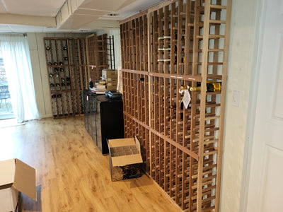 Wine bottle storage racks for ~1,000 bottles