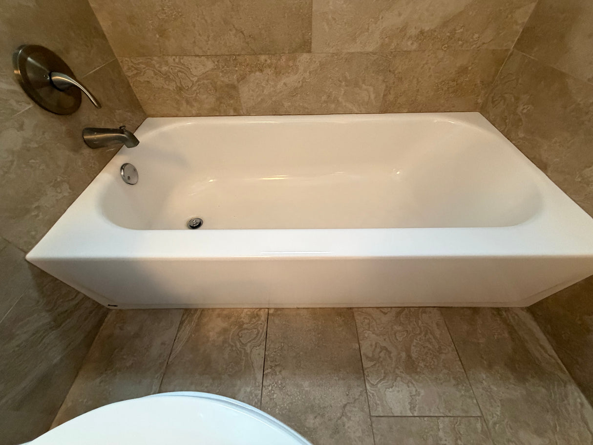 Modern White Soaking Bathtub with Brushed Nickel Trim