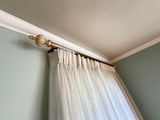 Pinch-Pleat Sheer Drapery Set, 2 Panels w/ Wood Rod & Brass/Marble