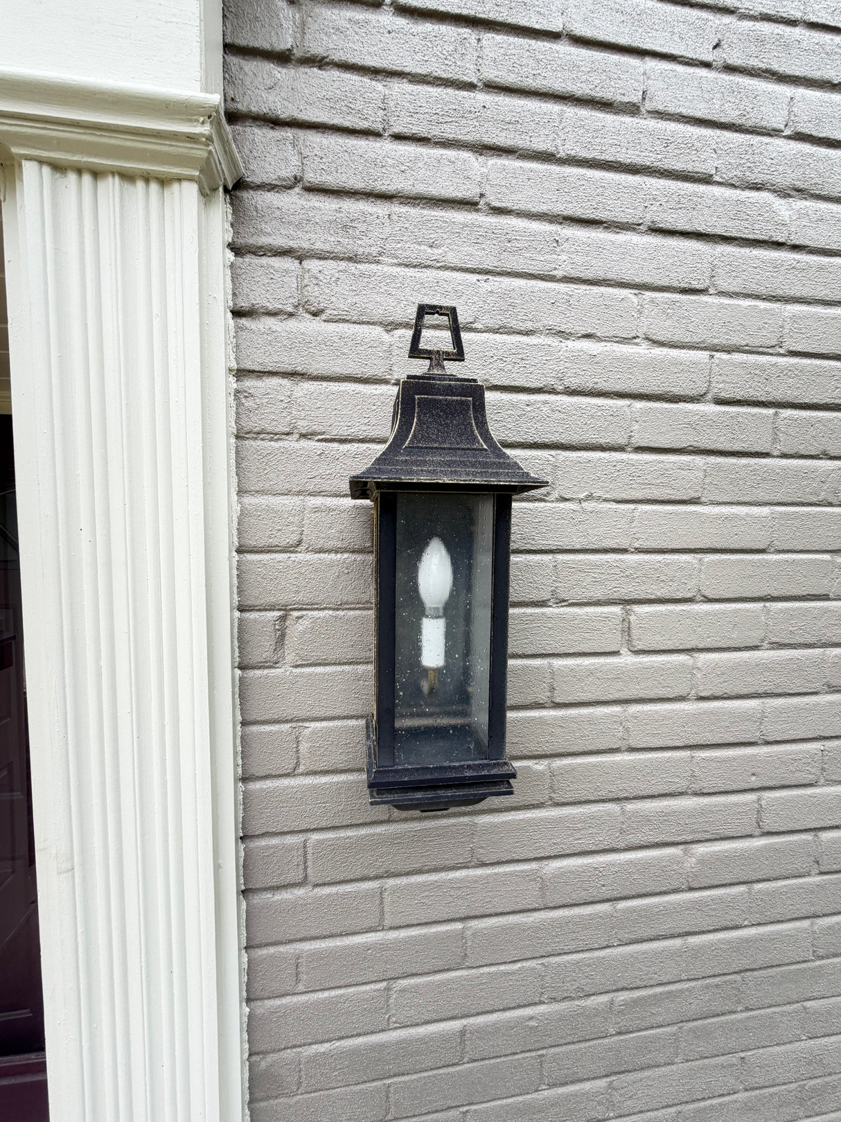 Outdoor Wall Lantern Pair, Bronze Finish, Seeded Glass