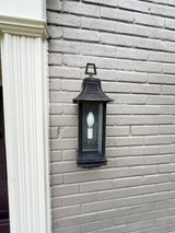 Outdoor Wall Lantern Pair, Bronze Finish, Seeded Glass