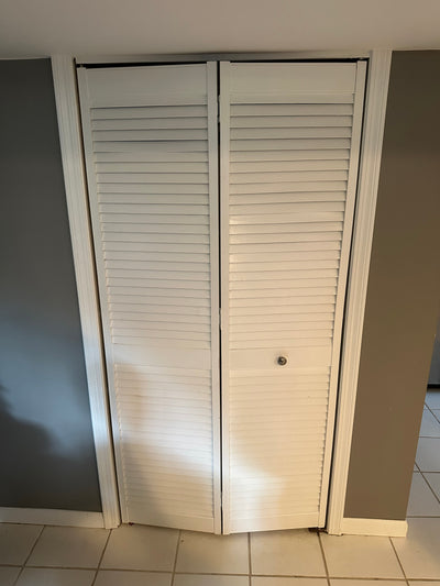 White Louvered Bifold Closet Doors — Approx. 30” x 80”