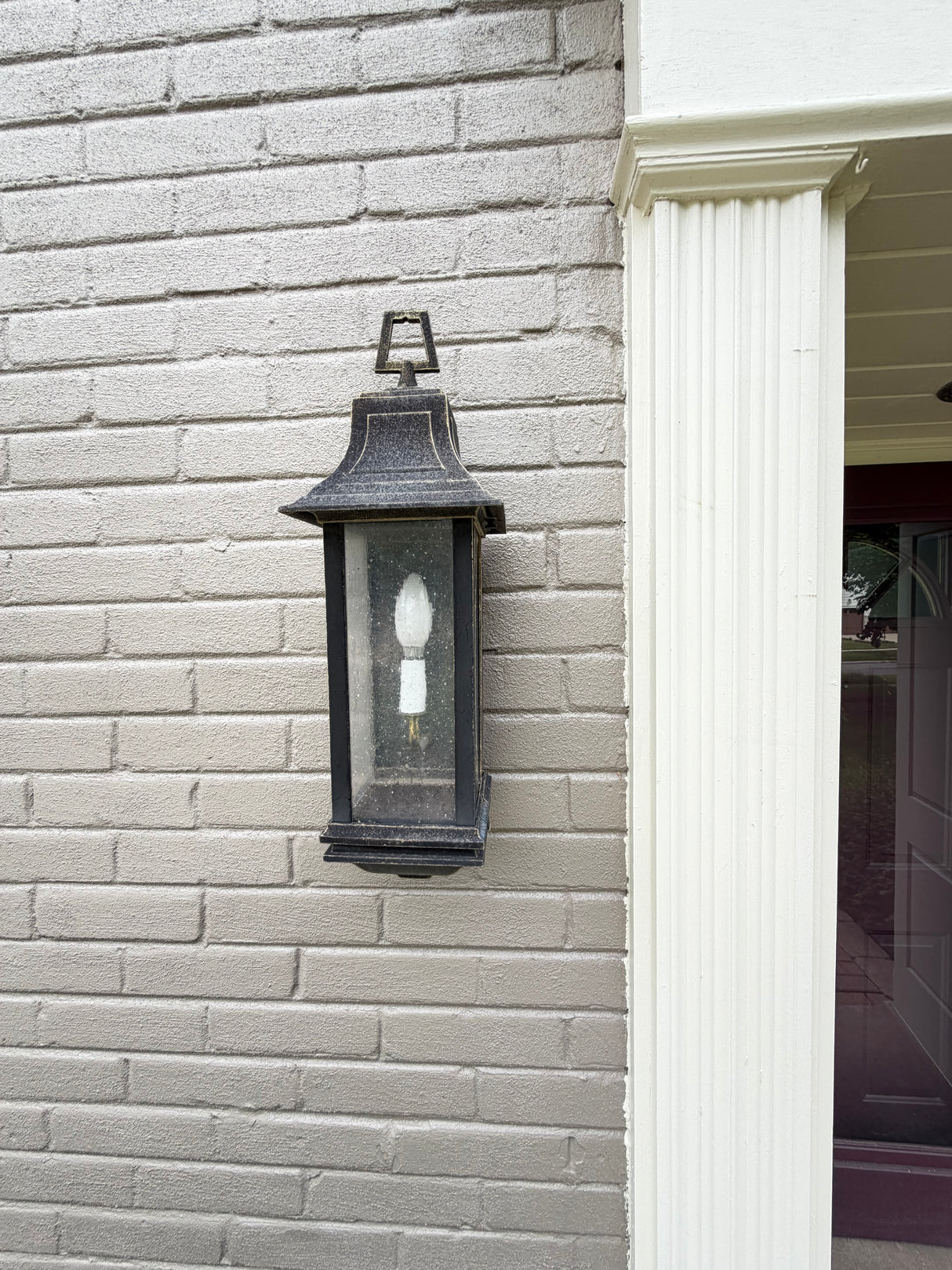 Outdoor Wall Lantern Pair, Bronze Finish, Seeded Glass