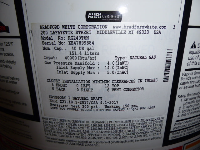 Bradford-White 40 Gallon Hot Water Heater