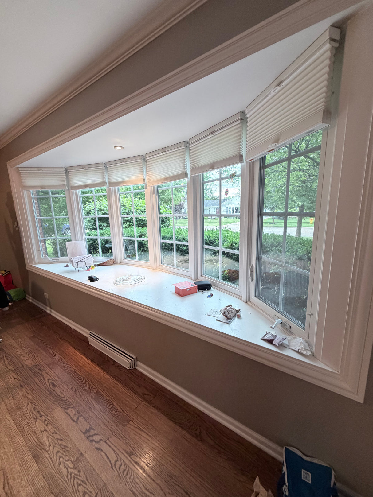 Large White Bay Window Assembly with Interior Trim