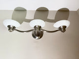 Brushed Nickel 3-Light Bath Vanity, Bowl Glass Shades, Good Condition