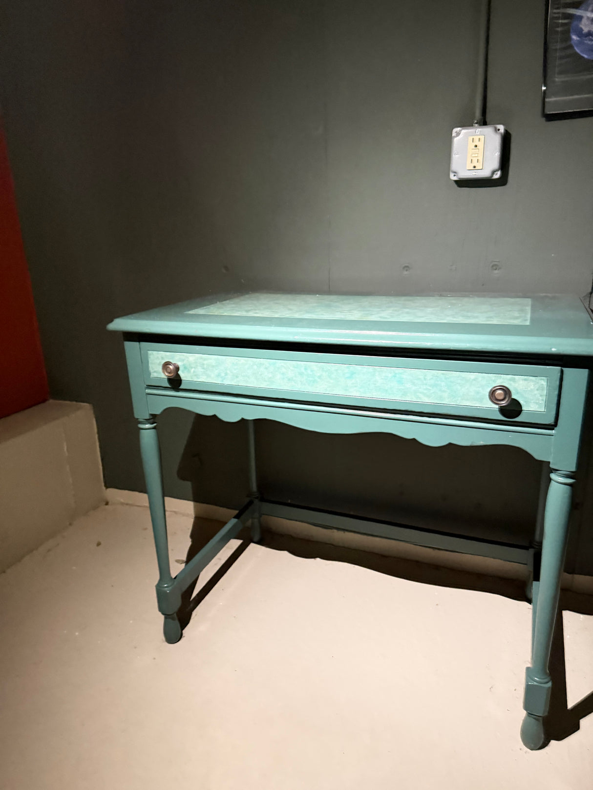 Vintage Painted Writing Desk, Turquoise, Single Drawer